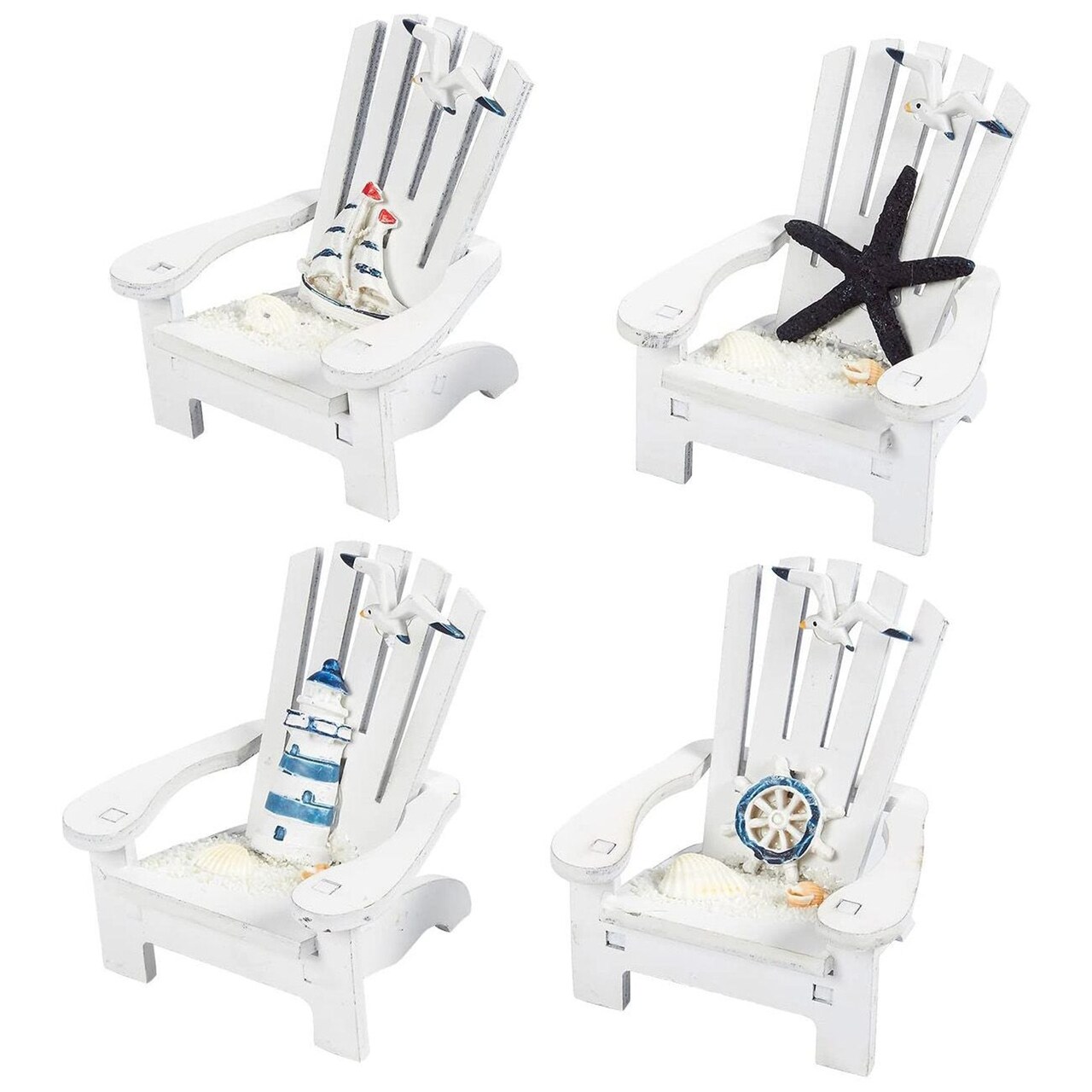 Set of 4 Mini Beach Chair for Bathroom, Nautical Home Decor, Ocean Decorations (4 in)